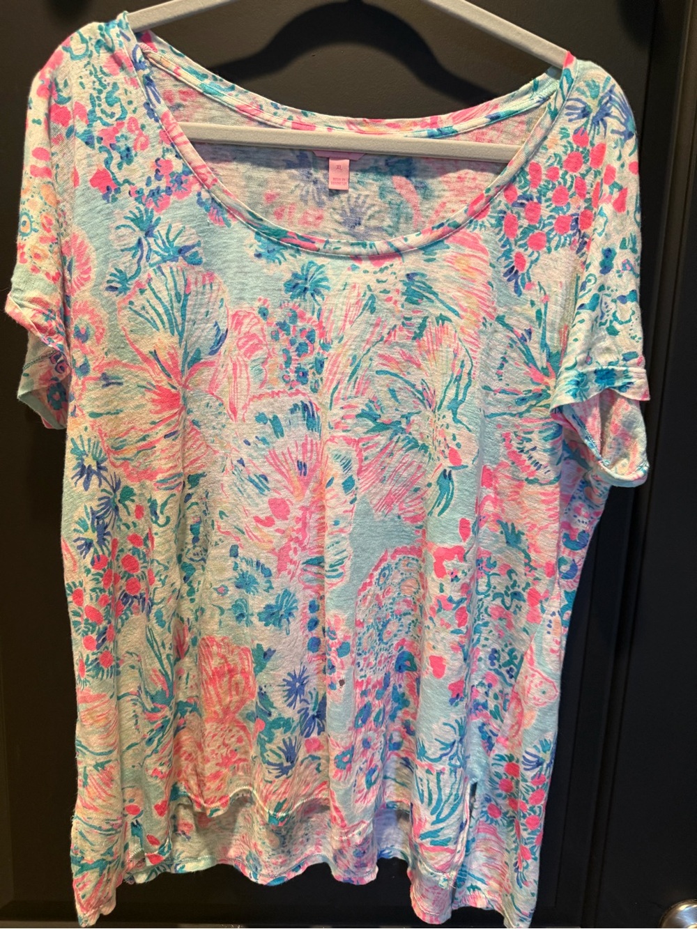 Lilly Pulitzer Mint Blue Floral With Fish Short Sleeve Tee